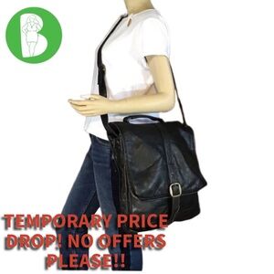 VINTAGE 1990'S HOBO INTERNATIONAL DARK BROWN LEATHER CROSSBODY ORGANIZER BAG